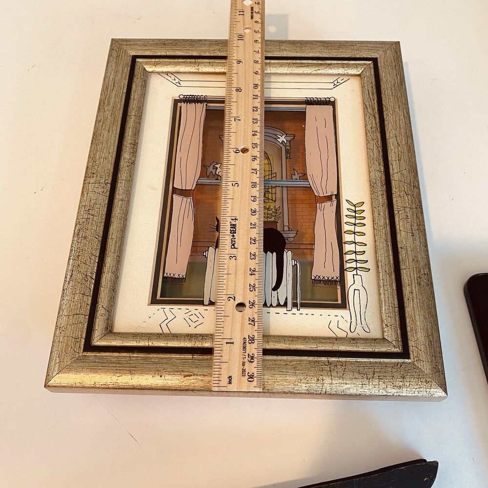 Jean-Pierre Weill 3D Glass Painting "open Birdcage" Shadow Box Cat On Radiator - Picture 11 of 11